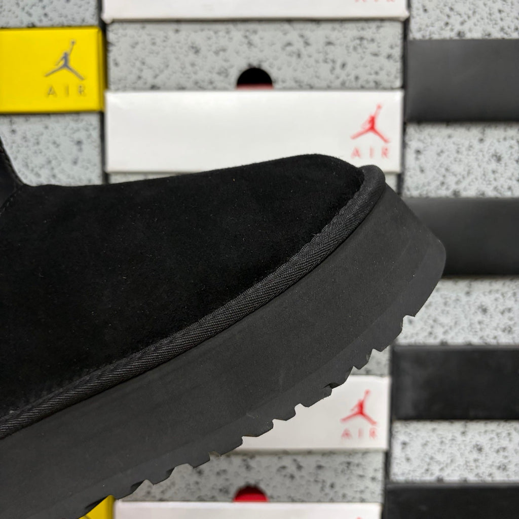UGG Kallen Lace Platform Boot – Women’s Suede Ankle Boot with Neoprene Collar & Neon Pull Tab in Black