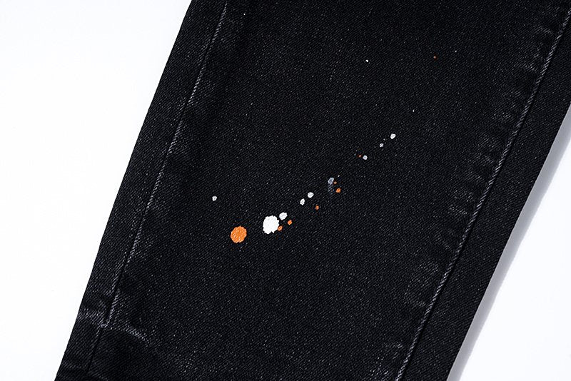Purple Brand Paint Splatter Distressed Black Jeans